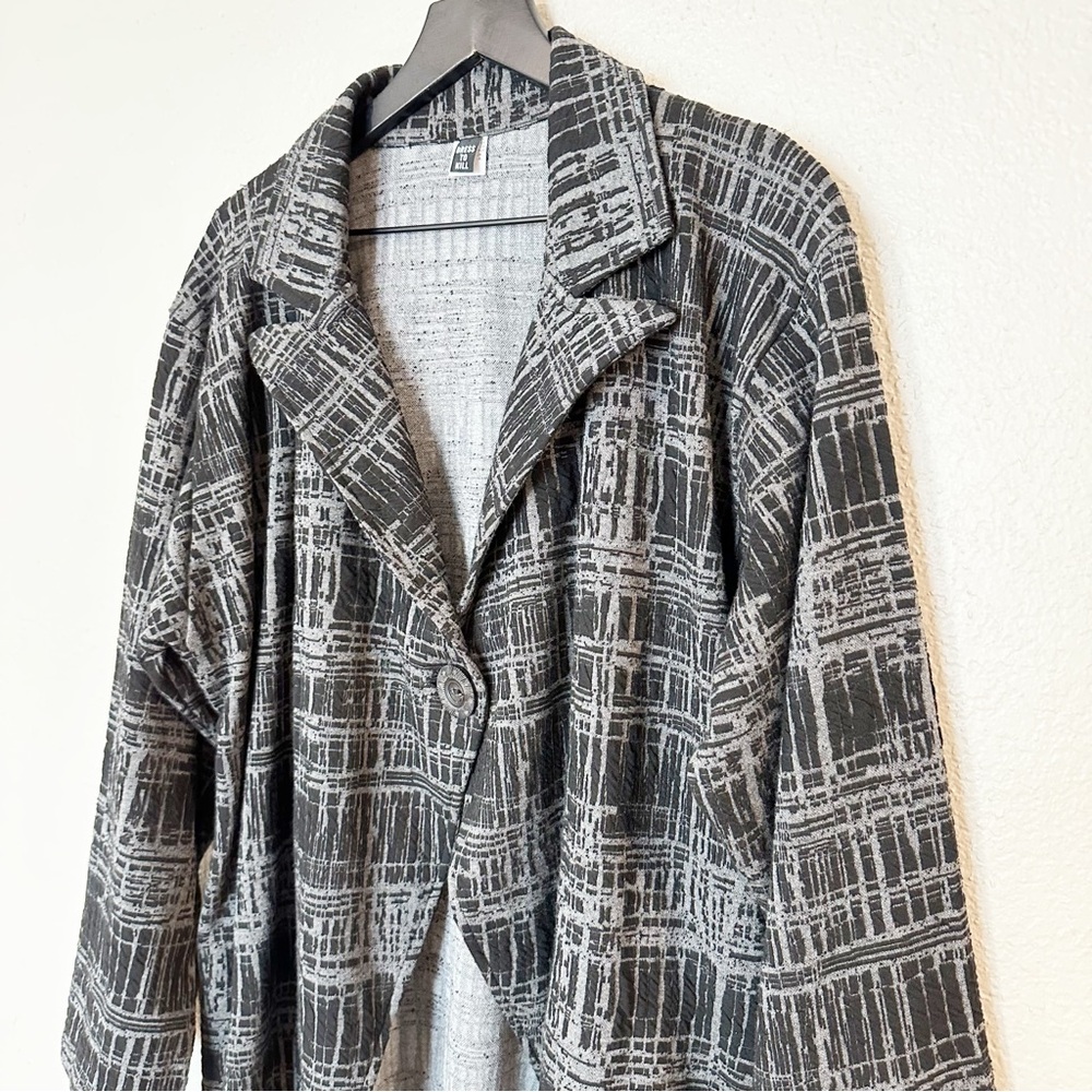 Dress to Kill Jacket‎ Blazer Single Button Artsy Lagenlook Pattern Gray One Size - Picture 3 of 7
